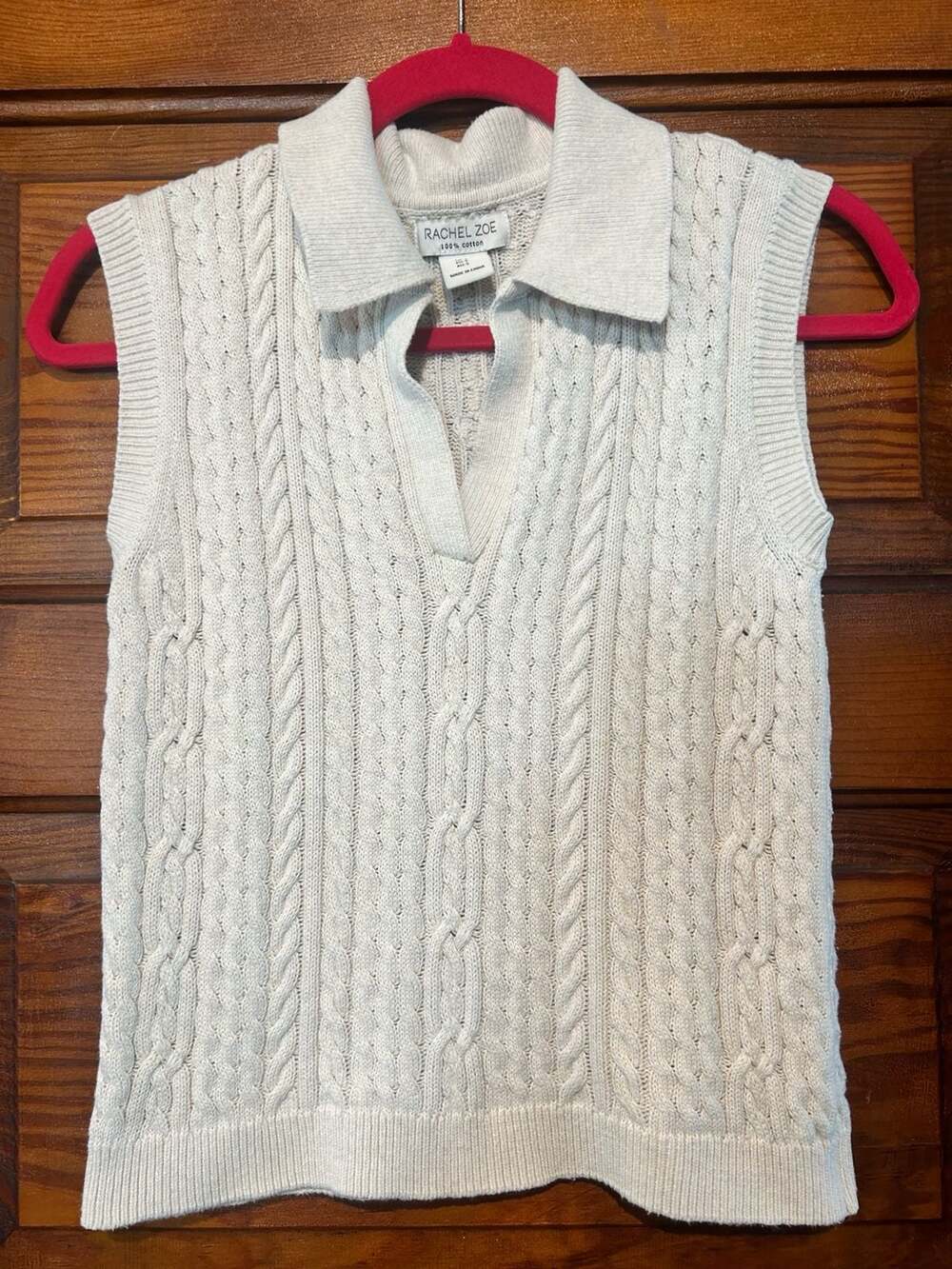 Rachel Zoe Cream Cable Knit Polo Sweater Vest, Size S